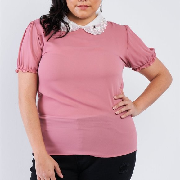 🎀Chiffon Embellished Peter Pan Collar Top🎀 - Picture 2 of 4